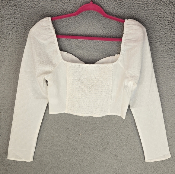 Astr The Label Crop Top White Womens Sz L Ruched Sweetheart Neckline Smock Back - Picture 6 of 12
